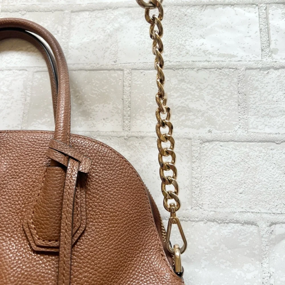 Michael Kors Mercer Medium Dome Satchel Bag Brown Leather with Shopping Bag